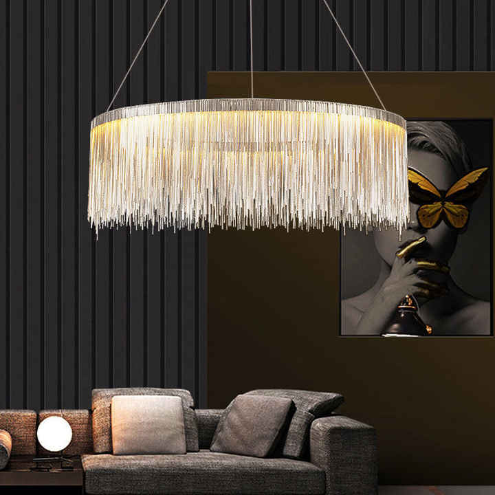 Lampu gantung LED Modern mewah, lampu gantung besar, lampu gantung aluminium, Rumbai, Vila, ruang tamu, Kamar Tidur