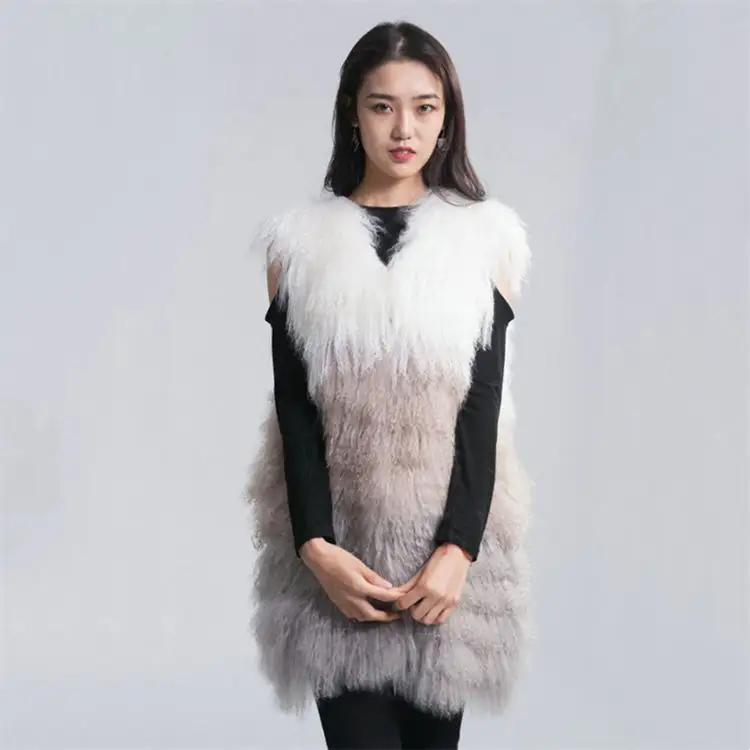 Vêtement Fashion Wholesale gilet en fourrure d'agneau de Mongolie Gilet en laine Gilets pour femmes