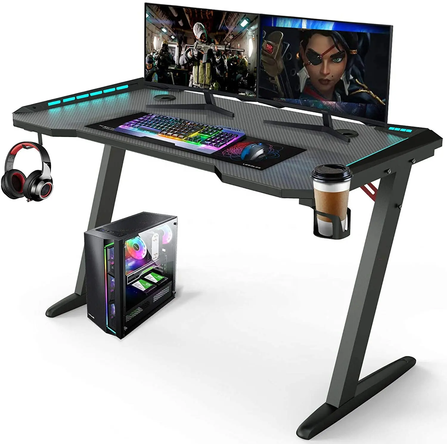 BEISIJIE vendita calda campione gratuito scrivania da gioco per tavolo da gioco Gamer con scrivania per Computer RGB con portabicchieri