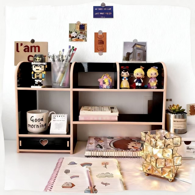 A37 Glossy Black Heart-Shaped Drawer Bookshelf