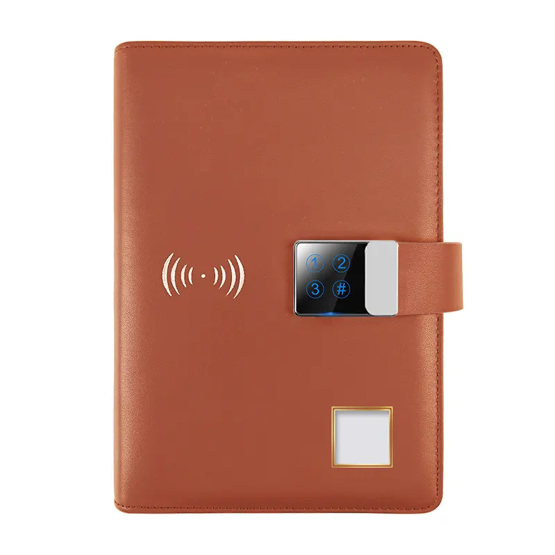 Kurumsal hediyeler set 6 in 1 iş not defteri parmak izi veya şifreli kilit NFC DIY logo kalem flash sürücü kablosuz güç bankası