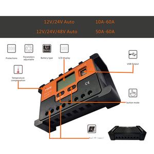 PWM регулятором солнечного заряда контроллер 12V 24V 48V Авто 10A 20A 30A 40A 50A 60A 80A портативное зарядное устройство от солнечной энергии с пульт дистанционного управления с ЖК-дисплей двойной USB кабель для зарядки - Product Image 5