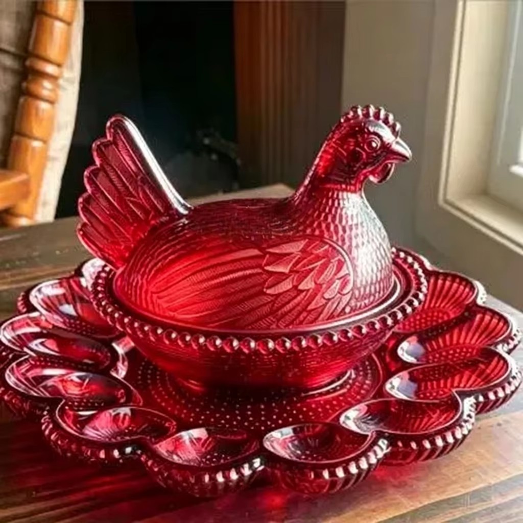 Red Pearl Chicken Sugar Jar+Round Divided Tray