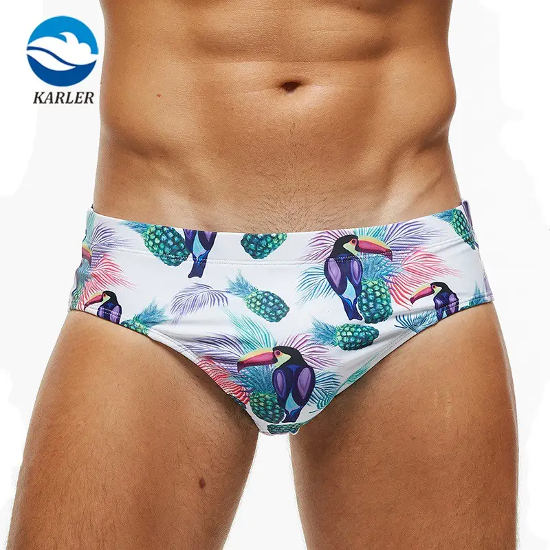 Tùy Chỉnh Logo Nam Đồ Lót Dứa Chim In Mùa Hè Áo Tắm Nam Nylon Sexy Mens Bơi Mặc Tóm Tắt Bơi