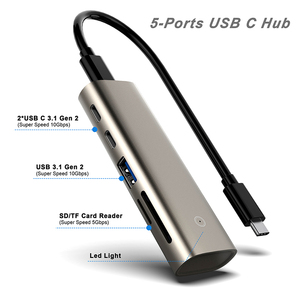 USB 3.1 Gen2 5-in-1 Hub ile 10 Gbps hız alüminyum alaşım ABS USB C ve SD TF kart okuyucu in-stok ürün - Product Image 2