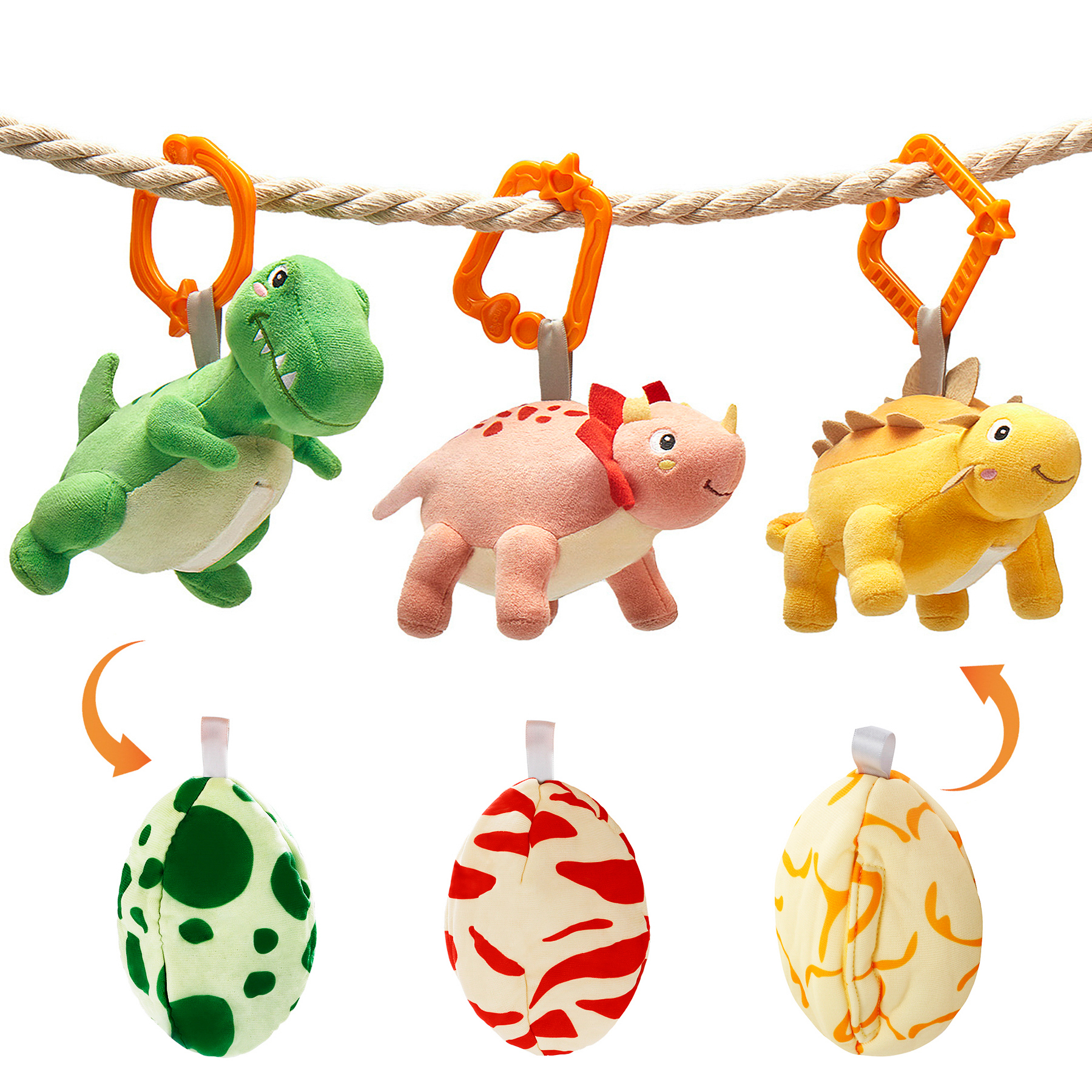 TM185 Reversible Dinosaur Egg Hanging Rattle Toys Set