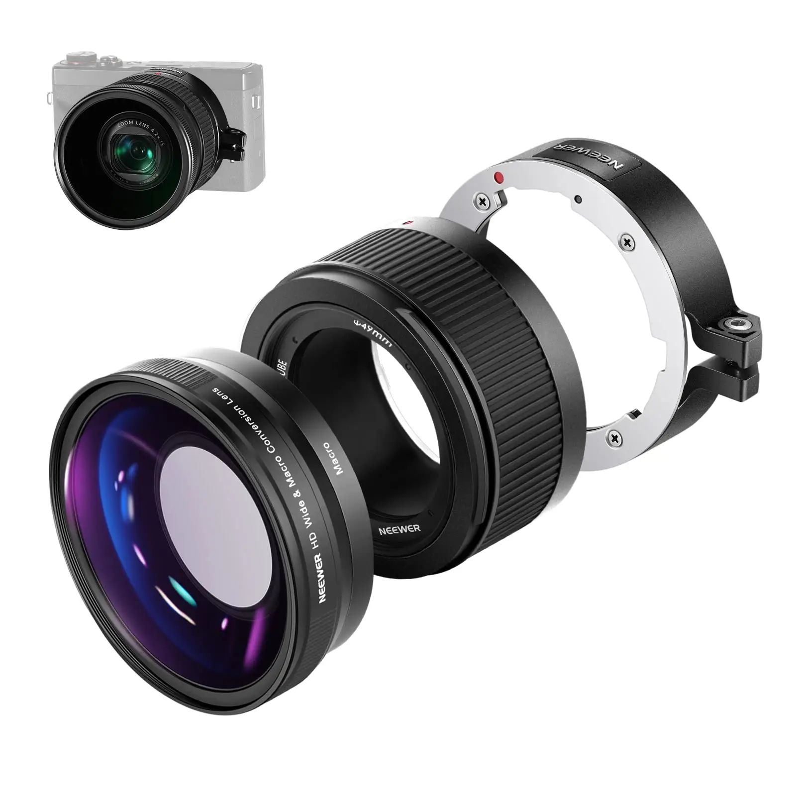 2 in 1 18mm HD geniş açı 10x makro ek Lens uzatma tüpü ile G7X Mark III kamera için NEEWER geniş açı Lens