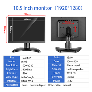 Zhixianda 10.5 pollici portatile Desktop Monitor schermo Lcd HD 1920*1280 Display Widescreen con porta HD-MI VGA - Product Image 6