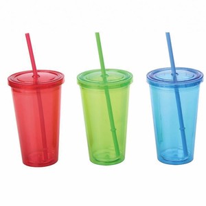 热卖双壁塑料亚克力带盖水杯