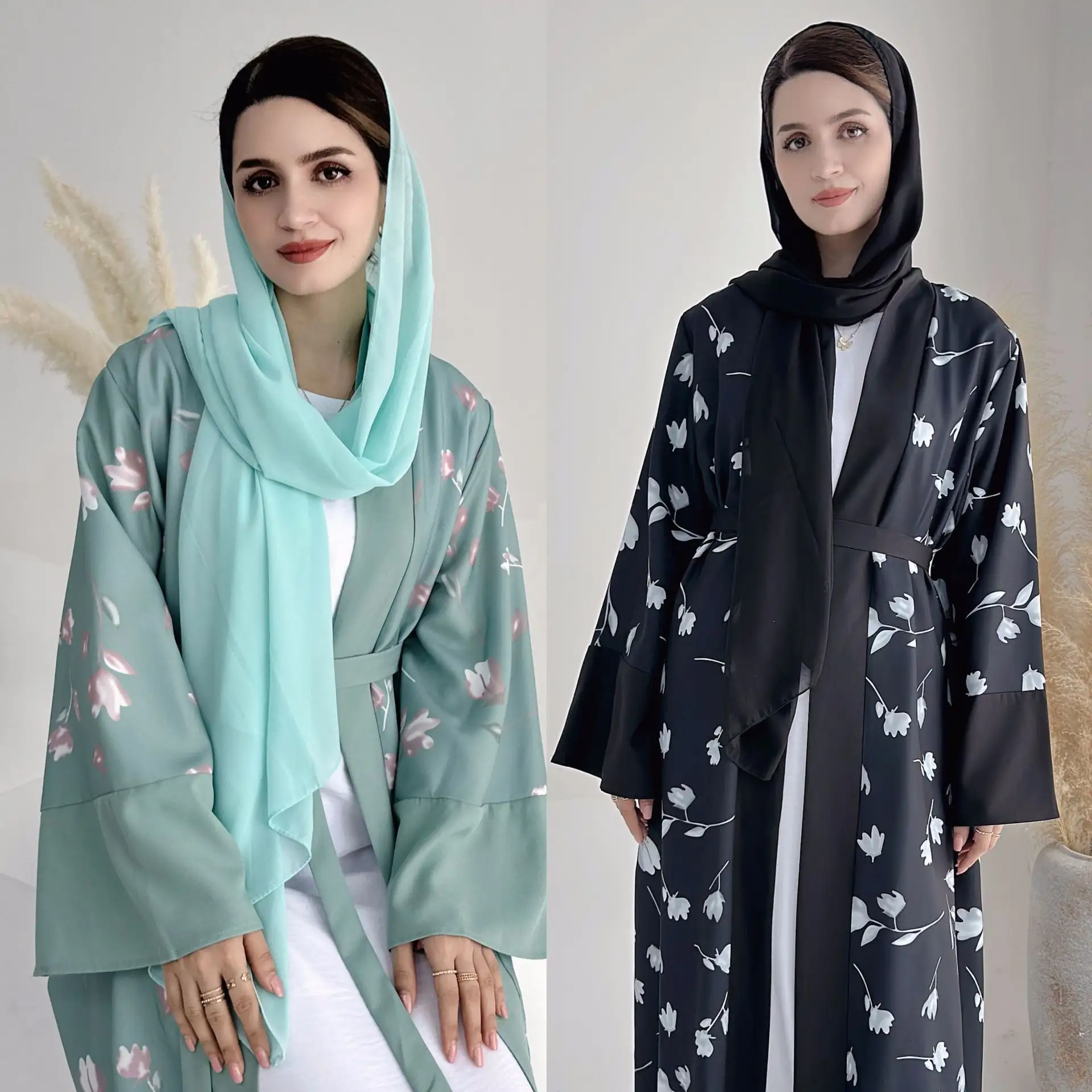 Cárdigan de ropa islámica abierta con estampado de túnica para mujer Abaya, vestido musulmán para mujer