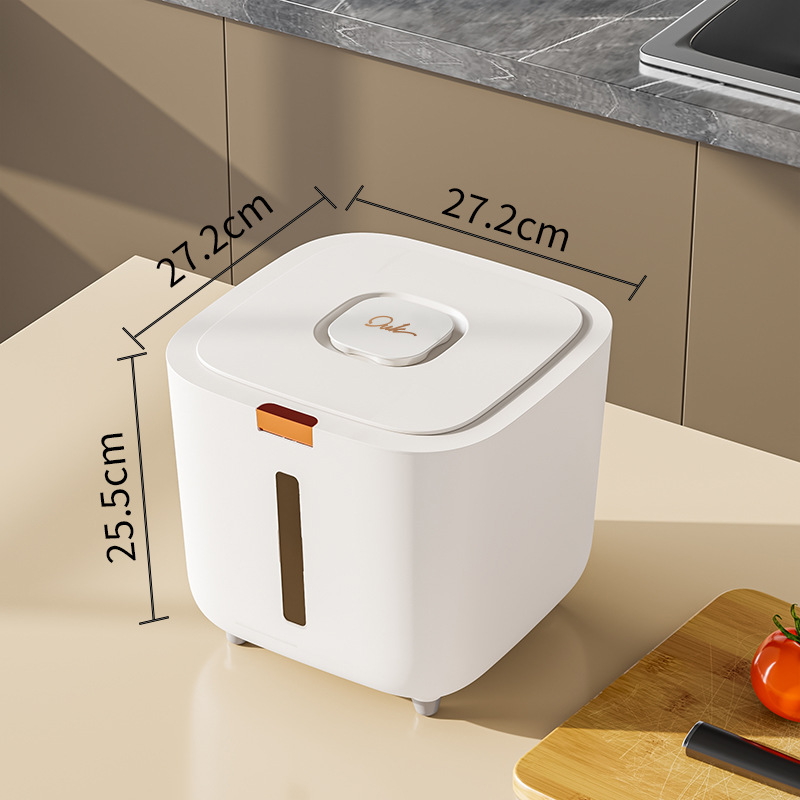 Contenant à riz 10 kg avec couvercle à charnière - Tasse à mesurer - Blanc