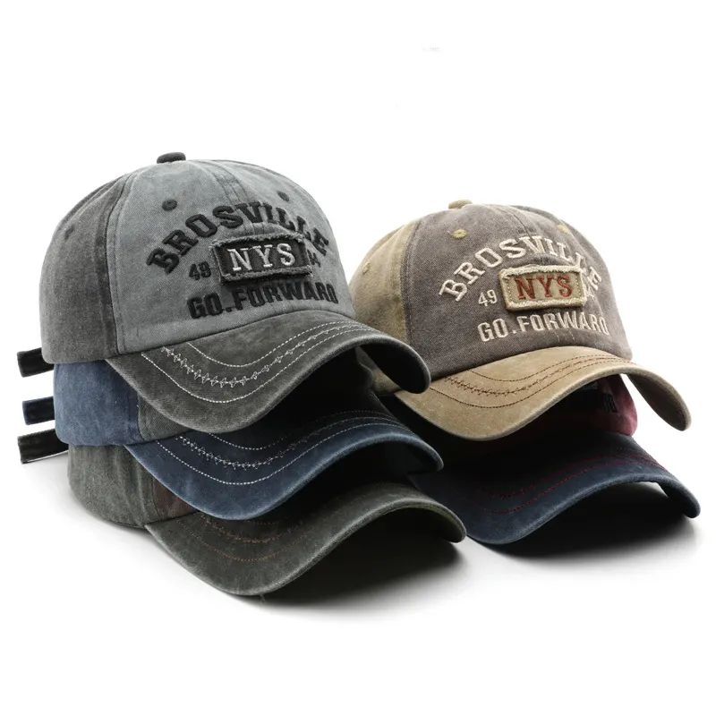 Vintage kişiselleştirilmiş yıkanmış ve yaşlı harfler nakış açık güneşlik beyzbol şapkası baba şapka özel donatılmış spor kapaklar