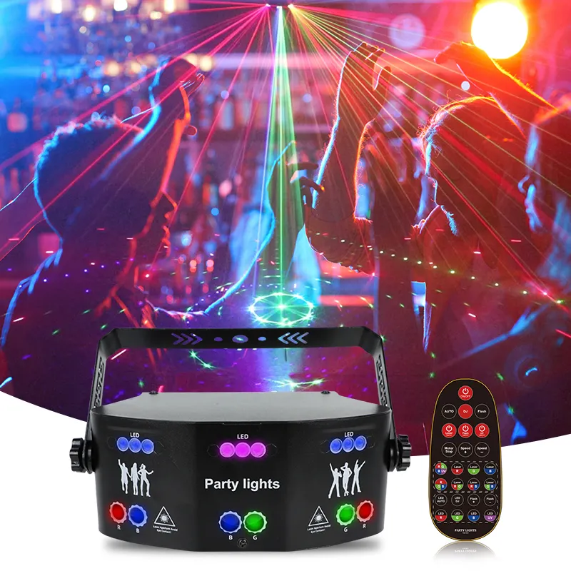 Proyector de luces láser de 15 ojos para fiesta de Navidad, proyector de luz estroboscópica rgb con control de voz, lámpara UV para festival, vacaciones y bar