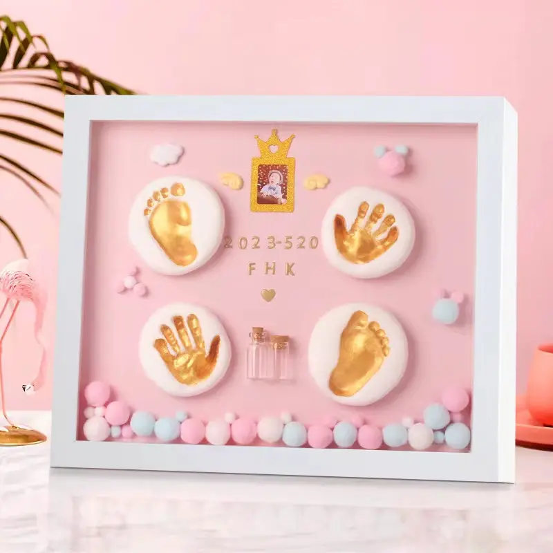 Baby Hand Foot print Makers Newborn Baby Souvenirs Gifts DIY Air Drying Soft Clay Baby's hand and foot photo frame