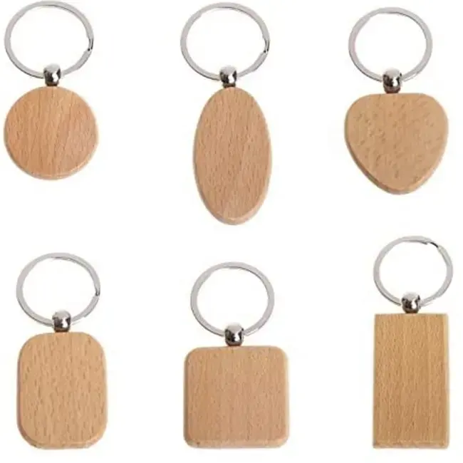 निर्माताओं कस्टम लेजर कट उत्कीर्णन लोगो keychains DIY उपहार हस्तनिर्मित रिक्त लकड़ी कुंजी चेन लकड़ी चाबी का गुच्छा कीरिंग