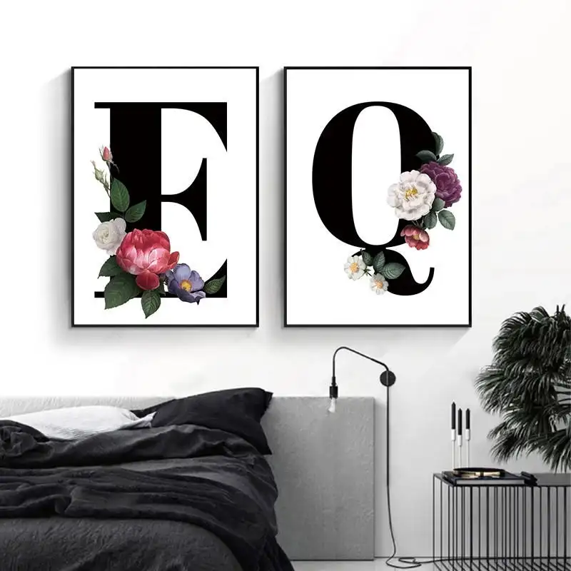 Imagen para sala de estar, decoración del hogar, color negro, flor Ablondet, papel de carta en inglés, póster e impresiones, arte de pared, lienzo para mujer