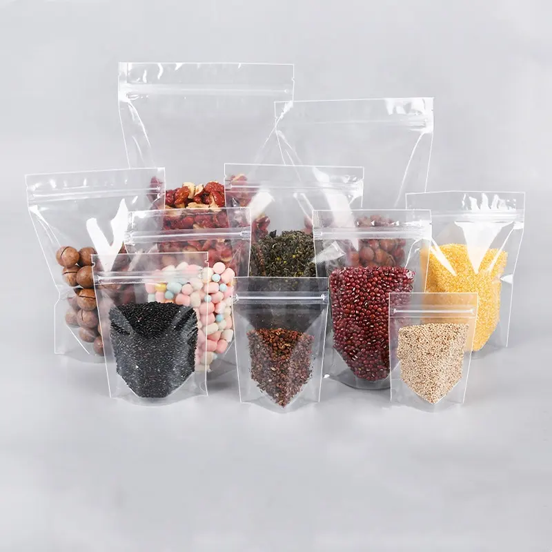 Bolsa con cremallera para guardar comida, embalaje de plástico transparente con cremallera