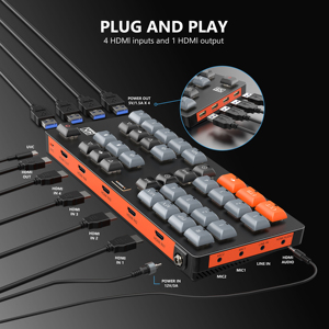 Live Streaming 4K Video <strong>Switcher</strong> Multi-view Wireless Video Transmitter <strong>Switcher</strong> HDMI 4K <strong>4</strong> Channels HDMI 4K IN/OUTsupport Audio