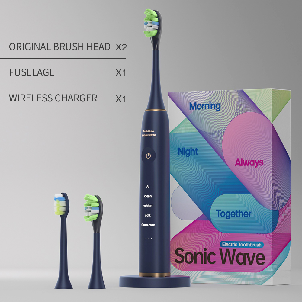Corps bleu + deux têtes de brosse + chargeur sans fil