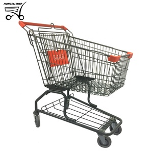 4 גלגלים וול מארט מתכת קניות עגלת יד לדחוף עגלה עם בלמים