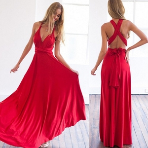 Sıcak satış çok yönlü aşınma Wrap üst boş yaz uzun Maxi kolsuz klas moda seksi kadın elbiseler