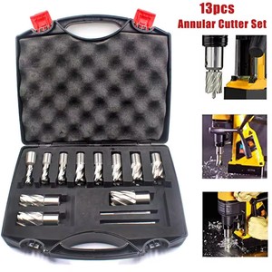 Halka şeklindeki kesici Set 13 adet 3/4 inç <span class=keywords><strong>Weldon</strong></span> Shank 7/<span class=keywords><strong>16</strong></span> 1-1/<span class=keywords><strong>16</strong></span> matkap basın HSS standart kiti için iki düz 2 Pilot pimleri ile