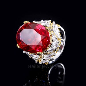 Hailer joyas 15x20mmサファイアジェムストンレッドルビー925スターリングシルバーマルチストーンリング男性用ヴィンテージ