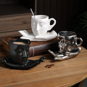 Creative Irregular Abstract <strong>Art</strong> Hand-held Face Shape Porcelain Coffee <strong>Cup</strong> 260ml Ceramic Coffee <strong>Cup</strong> and Saucer Sets - Product Image 3