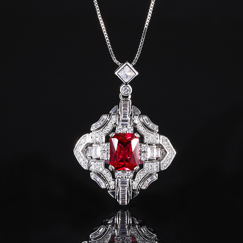 Red corundum pendant with chain