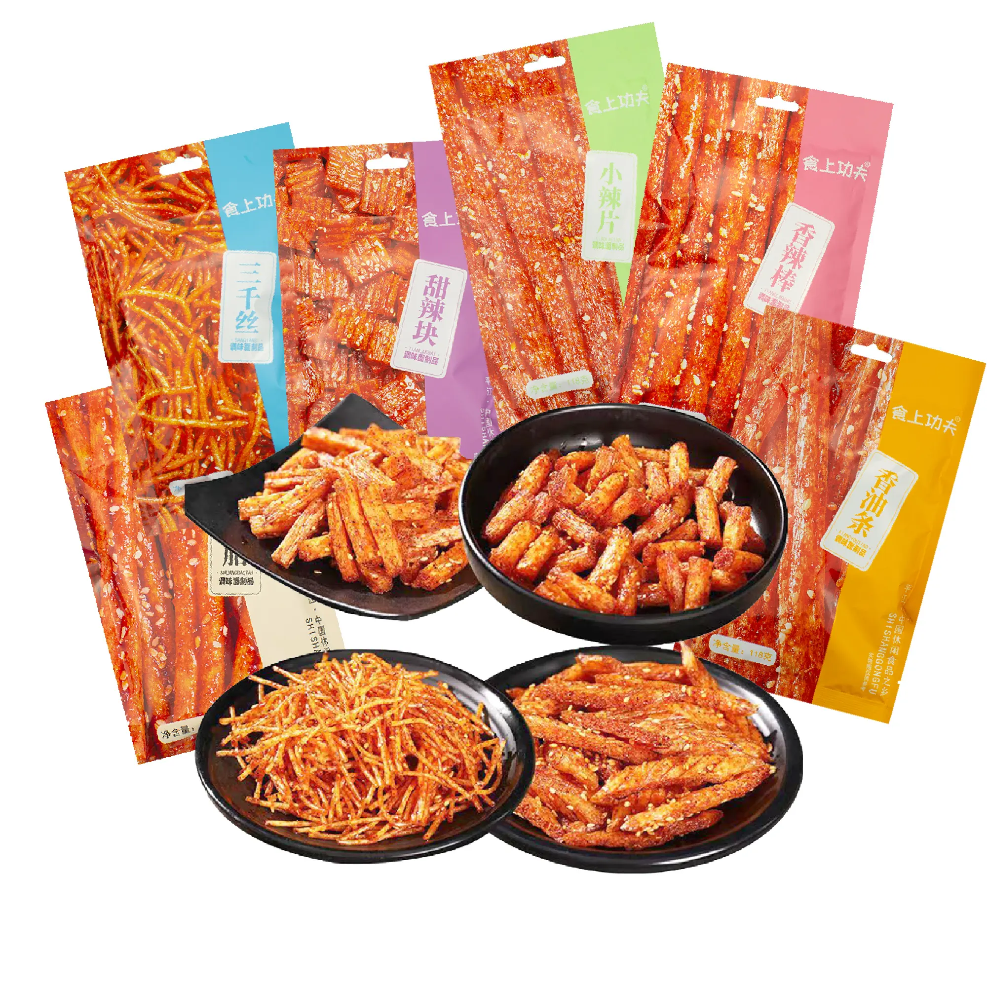 50g 92g 118g 60 sacchetti cina gusto snack di cagliata di fagioli striscia piccante sana cibo cinese per camion Latiao