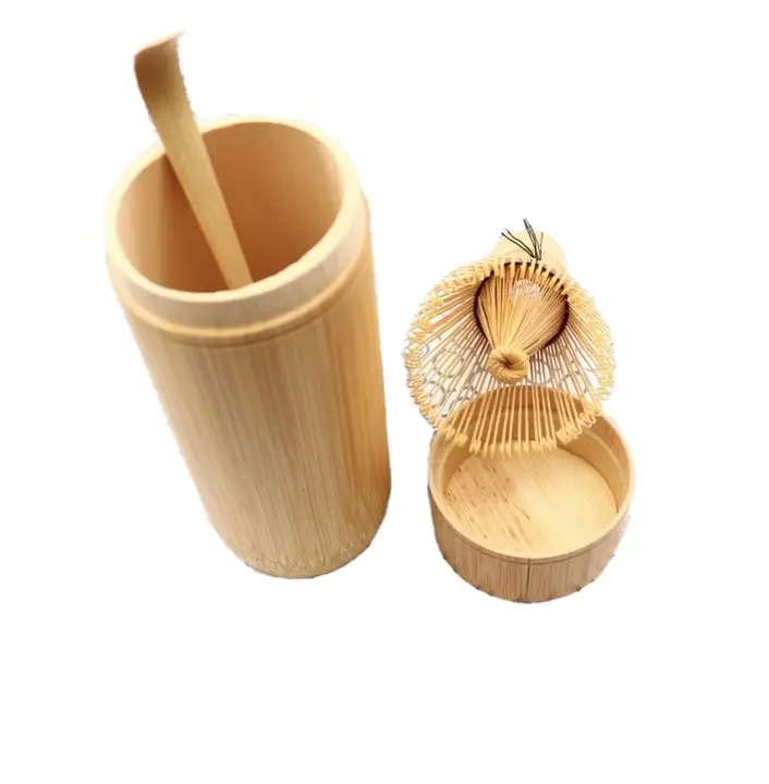 Newell-batidor de té de bambú blanco con logotipo japonés, personalizado, con cucharadita plegable