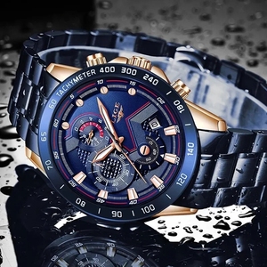 Vendita calda LIGE 9982 da uomo orologio blu in acciaio inossidabile impermeabile cronografo orologio al quarzo Sport moda data Relogio maschile 2025 - Product Image 3