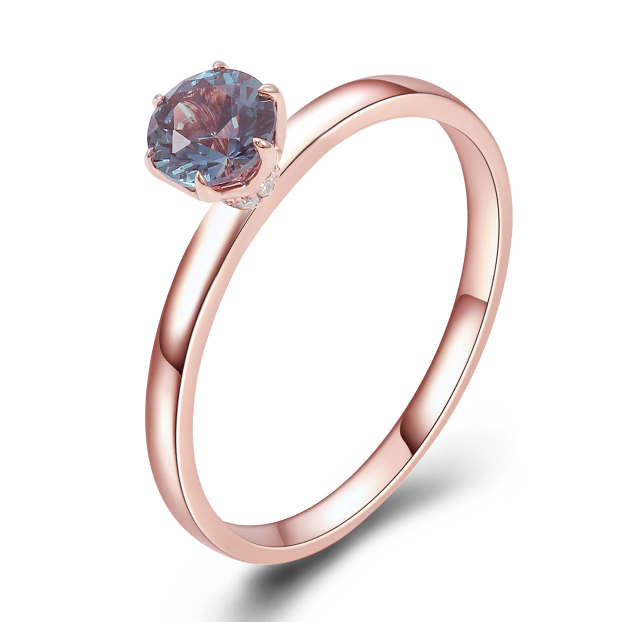 Anillo de oro rosa de 10 quilates con piedra preciosa de laboratorio