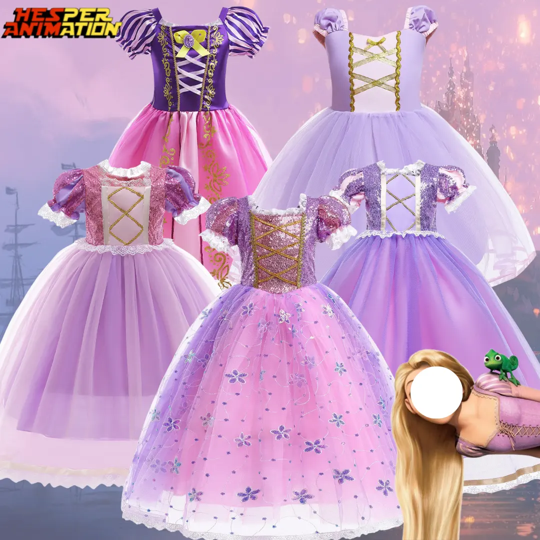 Rapunzed Princesa vestido traje Cosplay 5 Estilos Caráter Dos Desenhos Animados Crianças Roxo Princesa Vestido rapunzed menina vestidos