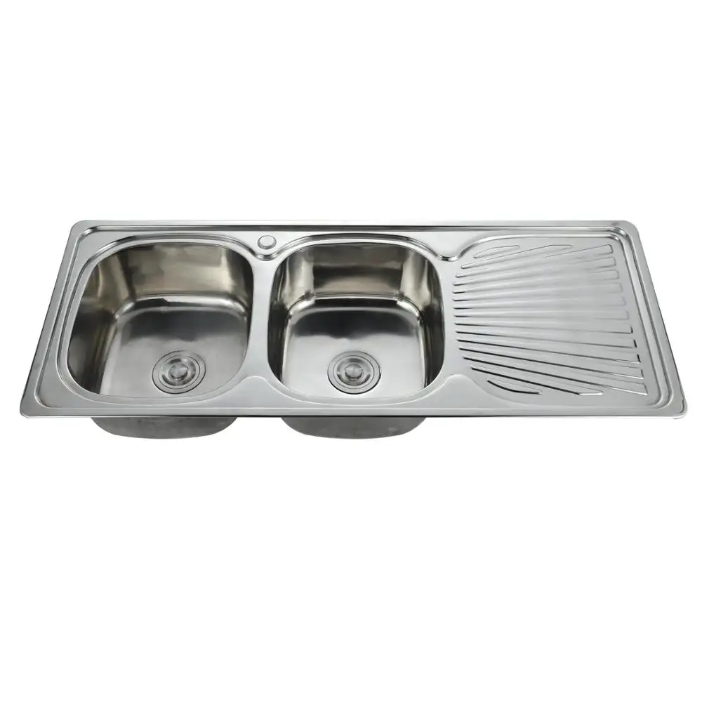 GALENPOO Double basin stainless steel kitchen sink 201 stainless steel undermount sink with drain board
