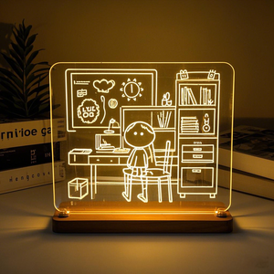 LEDメッセージボード暖かいホワイトナイトライト付き3D DIY長方形ベースペンギフトノートボード