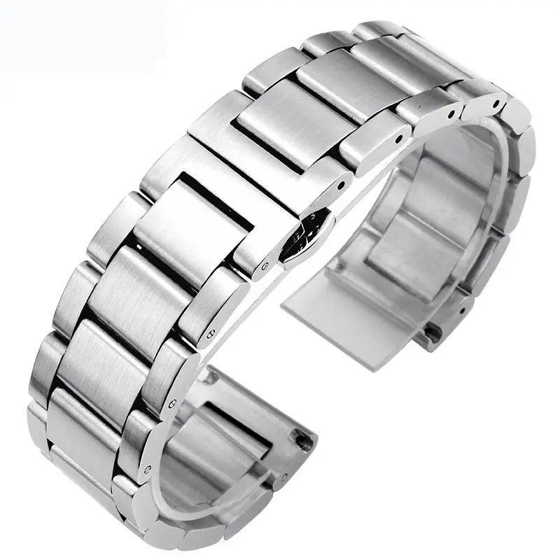 Luxueux bracelet classique solide en acier inoxydable à 3 perles, métal, bracelet de montre intelligente avec boucle papillon 20 22 Mm