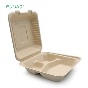 FULING 8 inç 3 bölme Compostable kapaklı Take-Out/to-Go gıda kutuları biyobozunur konteynerler - Product Image 2