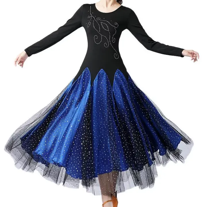 2023 Hochwertiges Gesellschaft stanz kleid Damen Performance Wear Kleider Modernes Standard Tango Waltz Kleid Langarm