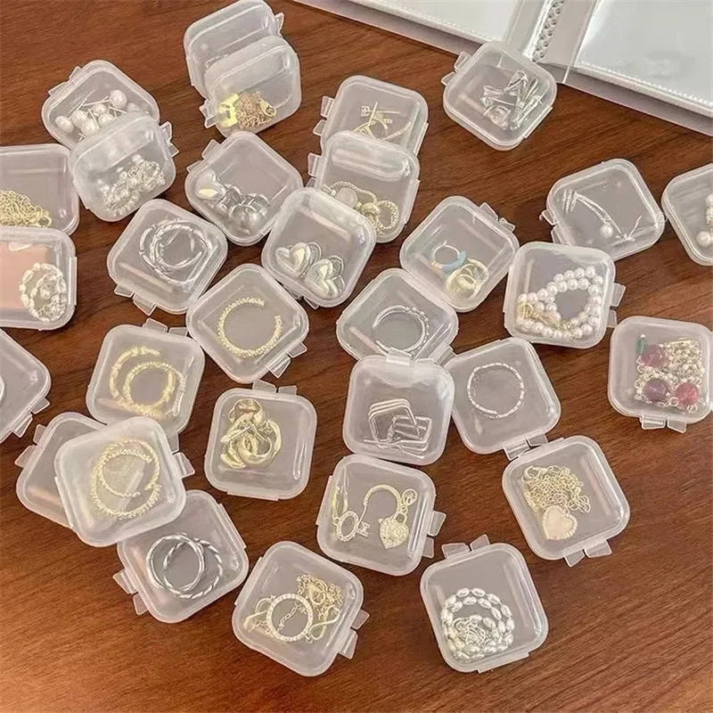 Caixa de plástico transparente para brincos, pequenas caixas quadradas para armazenar joias e recipientes para brincos
