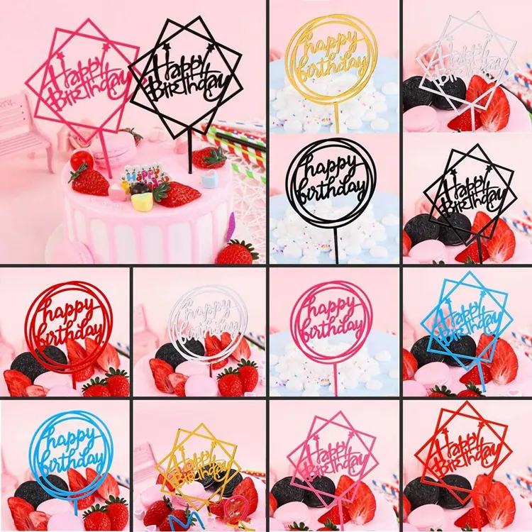 QAKGL Feliz Aniversário Bolo Topper Acrílico Home Decor Baking Bolo Toppers Cartão Decoração Do Casamento Do Partido Suprimentos Cupcake inserido Cartão