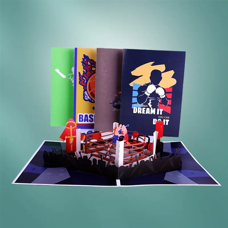 Tarjeta de felicitación emergente 3D de Deportes de boxeo de nuevo diseño para series deportivas