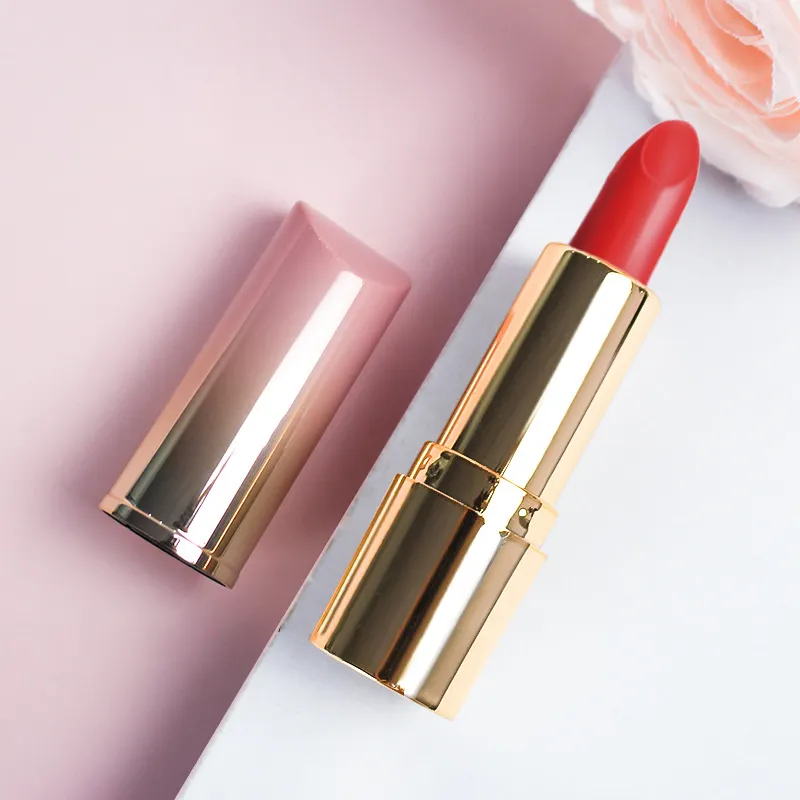 High Quality Matte Custom Logo Bright Red Shining Metallic Makeup Cosmetic Glitter Temperature Change Color lipstick