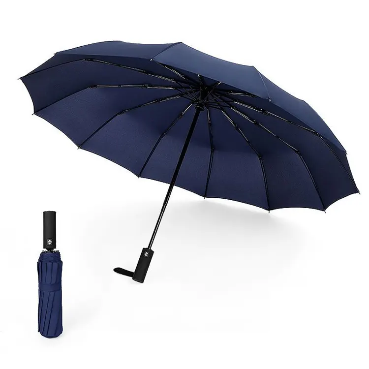 Grand parapluie Uv pliant de haute qualité, coupe-vent, pluie voyage 3 pliant 12K Auto Open Auto closure grand parapluie Uv pliant avec Logo