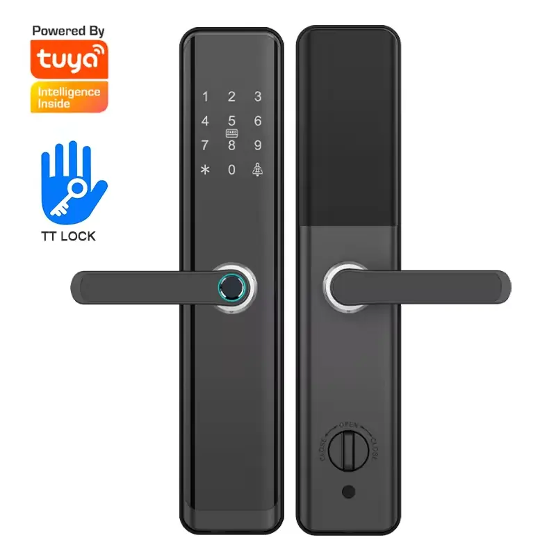 Automatic Tuya wifi ttlock Biometric Fingerprint keyless door bell camera smart Lock with Handle