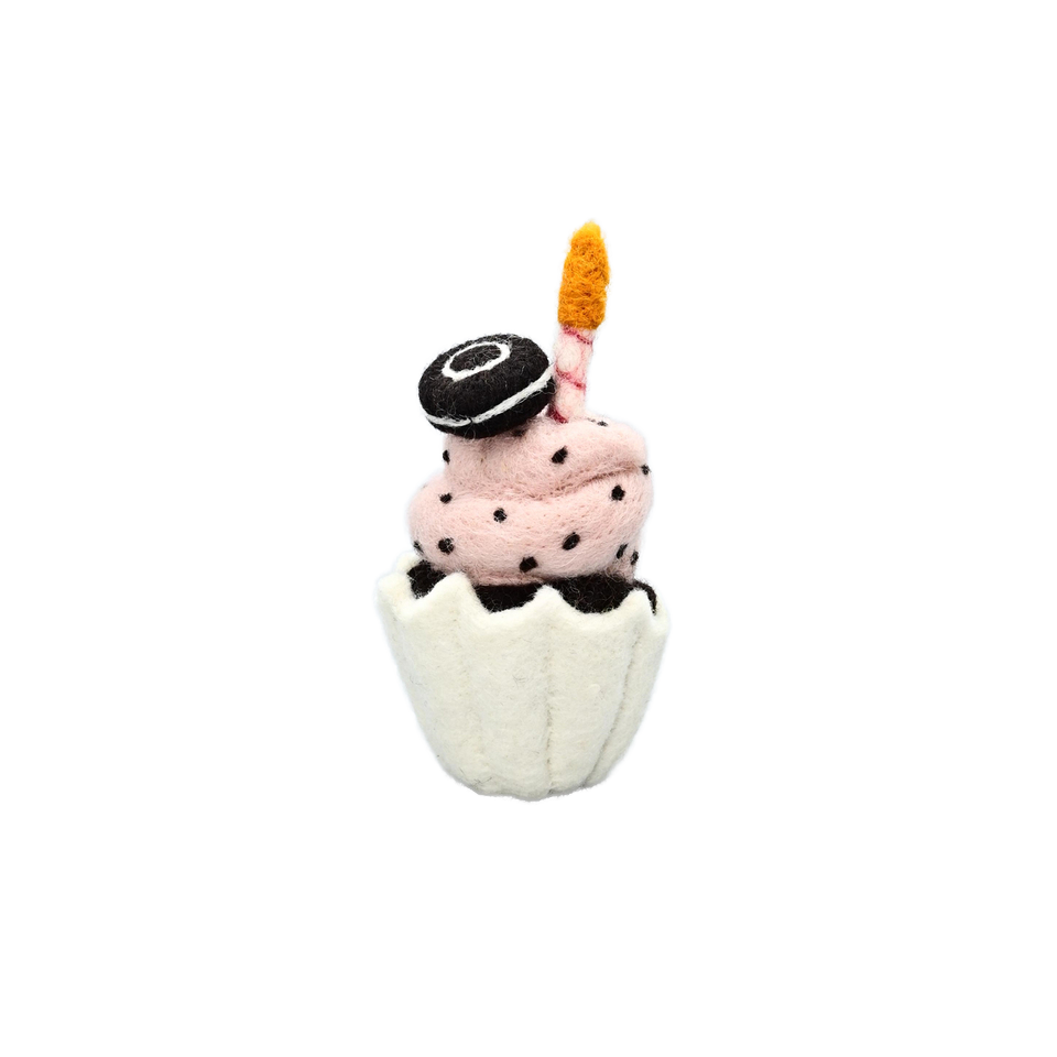 Adornos de fieltro de lana - Pastel de helado Oreo negro
