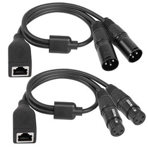 Dual XLR 3pin nam RJ45 Nữ adapter cáp Nylon RJ45 nữ kép DMX XLR 3pin nữ cáp mở rộng cho Cat5 Ethernet - Product Image 1