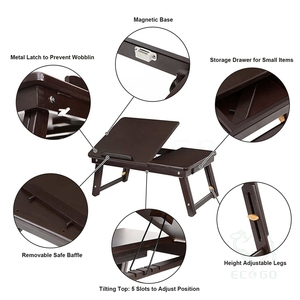 <strong>Multi</strong> <strong>Function</strong> Lapdesk, Adjustable Bed Tray Foldable Breakfast <strong>Table</strong> Tilting Top - Product Image 2