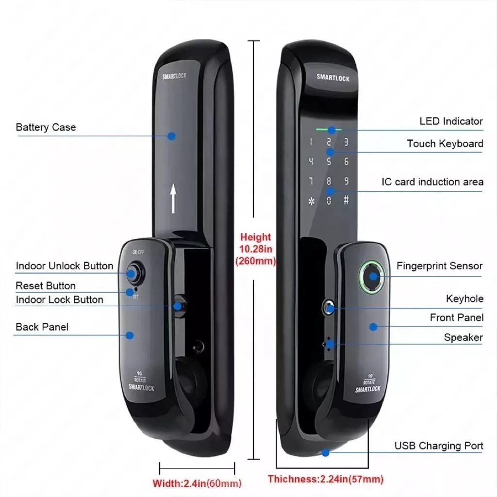 Tediton Tuya APP Wifi Electronic Handle Security Fingerprint Lock For Home Full Automatic Smart Door Lock