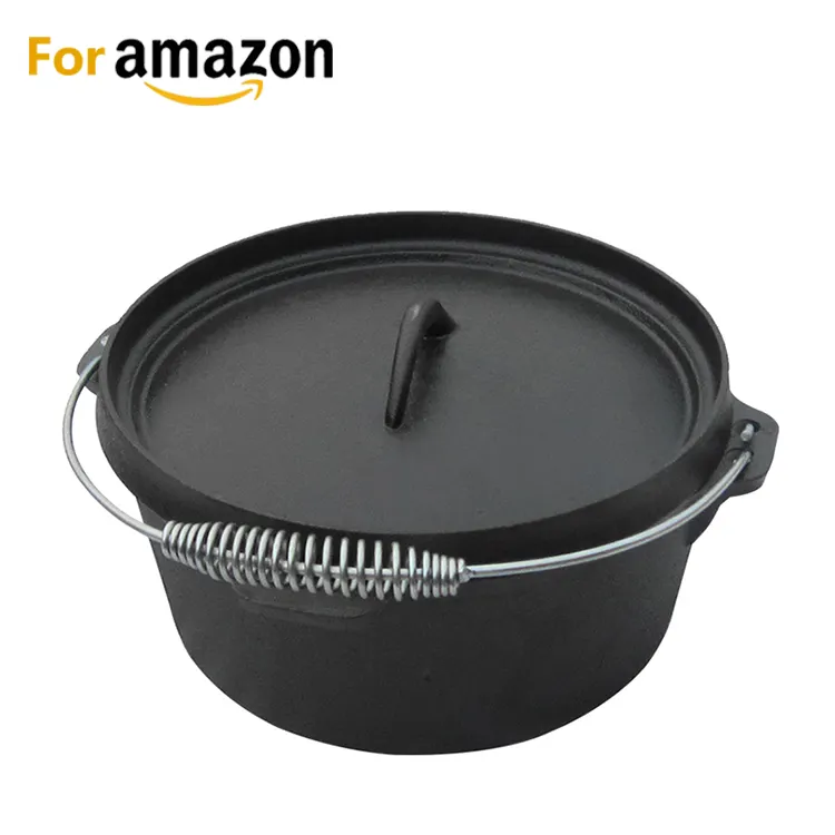 Camping cookware Cooking Pot Flat bottom Cast iron dutch oven for Outdoor